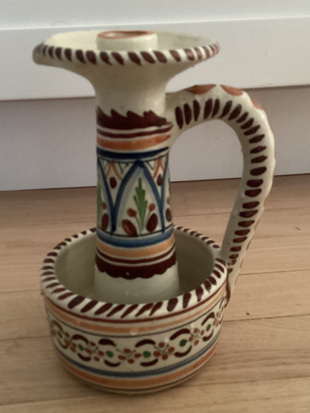 Hand-Painted Folk Art Pottery Candle Holder – Boho Cottagecore Studio Ceramic